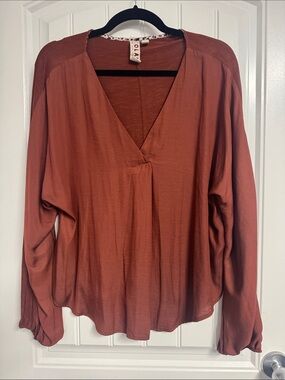 Anthropologie Rust V-Neck Blouse